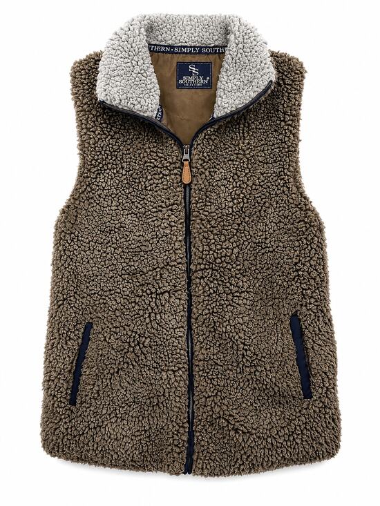 Simply Southern Jackets & Blazers - Simply Southern Tried & True Sherpa Vest Women’s Large Brown Fleece Full Zip